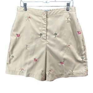 Coral Bay Y2K Golf Shorts 12 Beige Embroidered High Rise Country Club Resort
